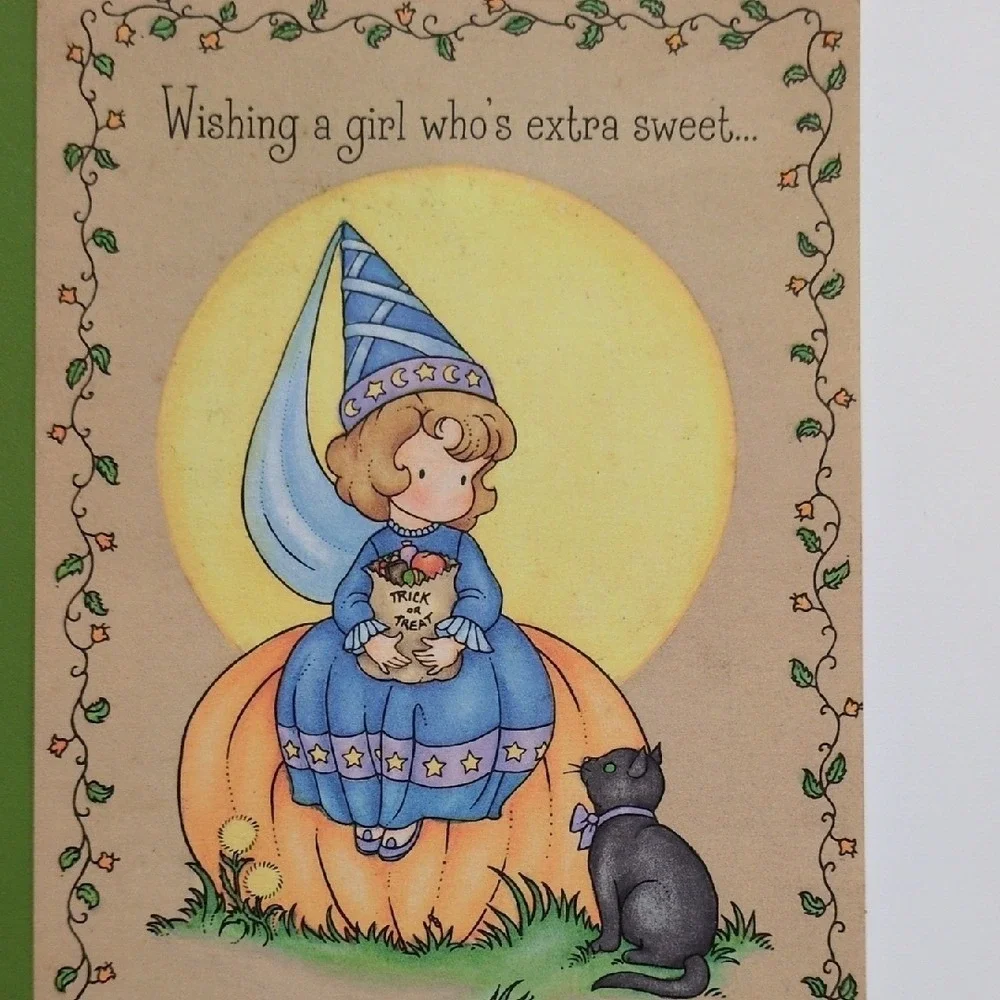 Vtg 80s Ambassador Halloween Greeting Card Black Cat Princess Trick or Treating‎